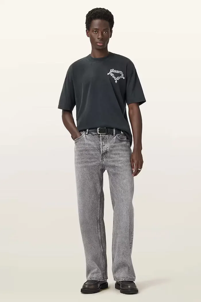 AllSaints Памучна тениска DRIP в черно с принт M005PD