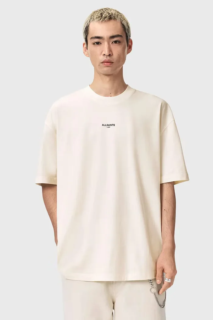AllSaints Памучна тениска MIKRO в бяло с принт M028JE