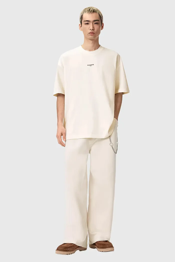 AllSaints Памучна тениска MIKRO в бяло с принт M028JE