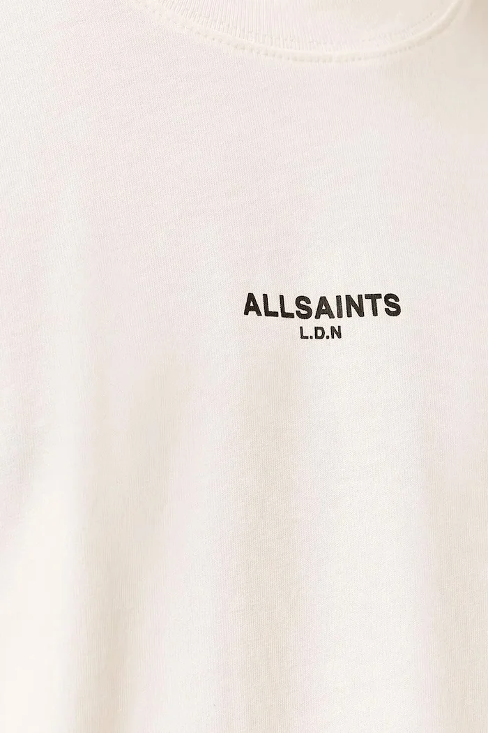 AllSaints Памучна тениска MIKRO в бяло с принт M028JE