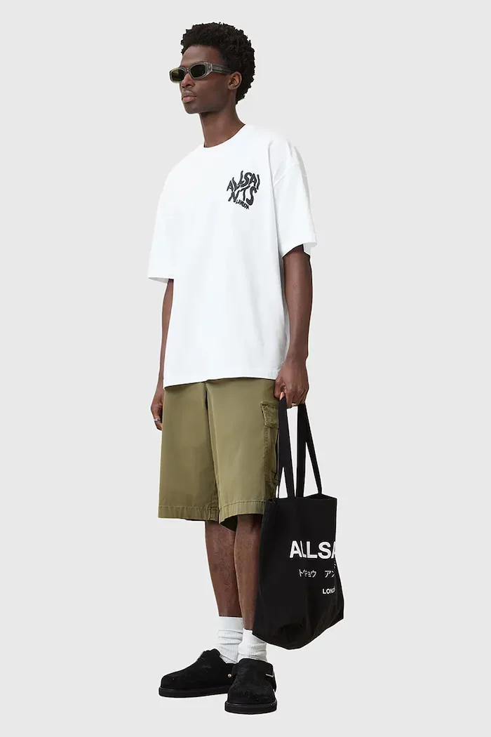 AllSaints Памучна тениска ORLANDO в зелено с принт M066PC