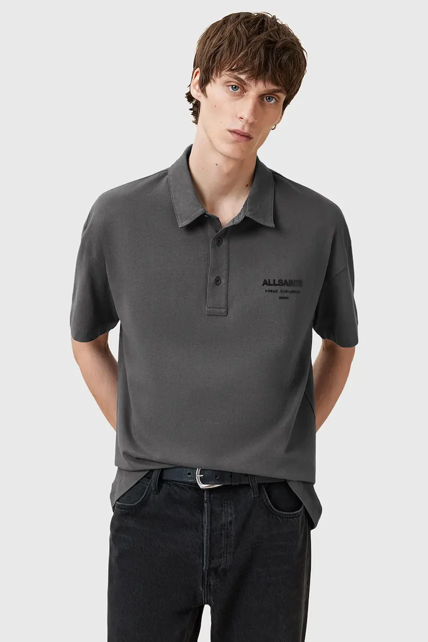 AllSaints Памучна тениска с яка XANDER