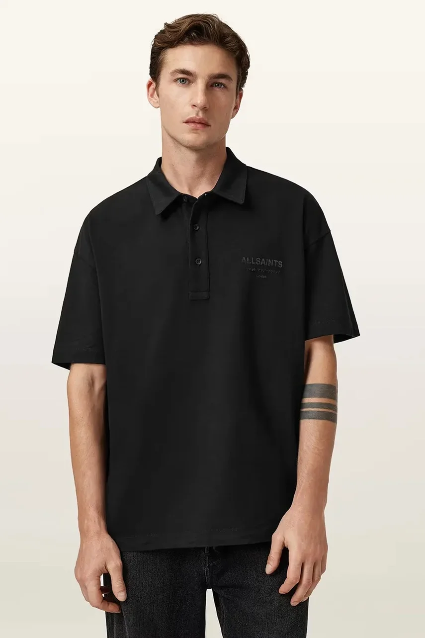 AllSaints Памучна тениска с яка XANDER