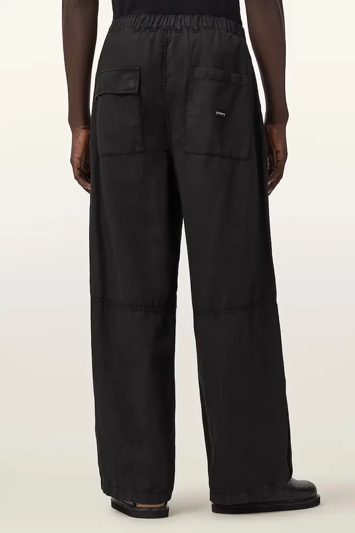 AllSaints панталон мъжки с лен ECHO черен M032TE