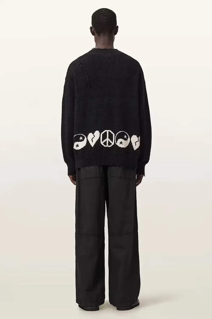 AllSaints панталон мъжки с лен ECHO черен M032TE