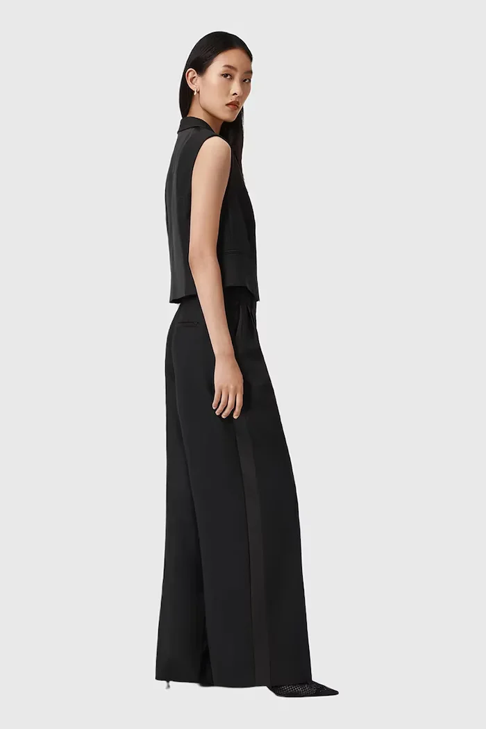 AllSaints Панталон с вълна в черно с широка каройка с висока талия W052QD