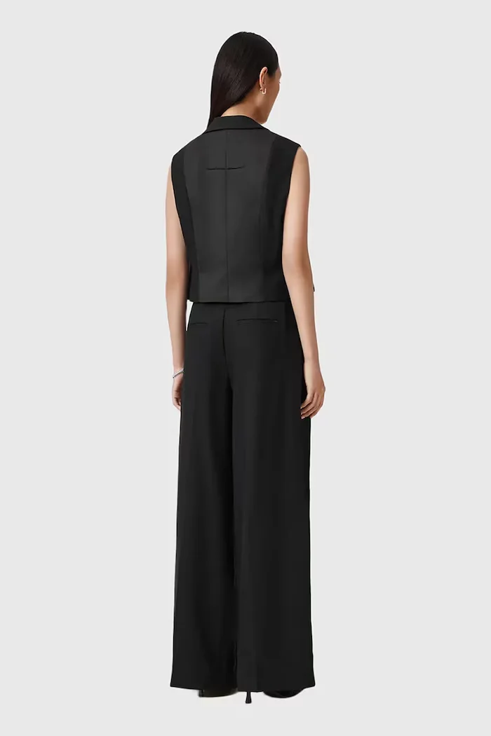 AllSaints Панталон с вълна в черно с широка каройка с висока талия W052QD
