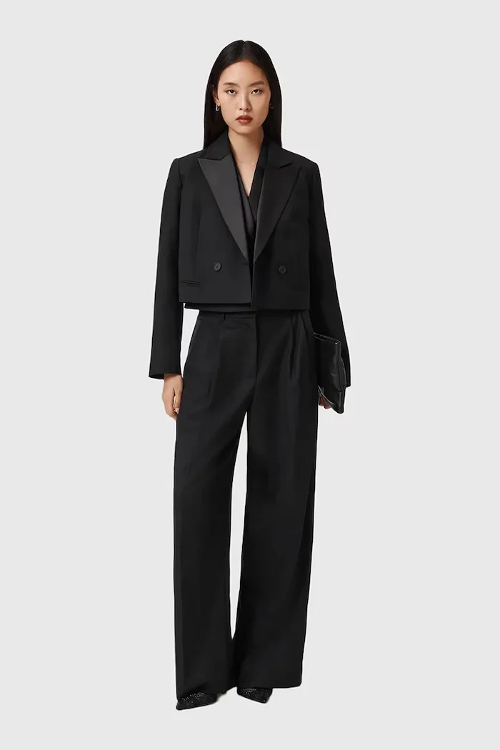 AllSaints Панталон с вълна в черно с широка каройка с висока талия W052QD