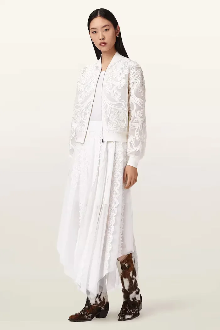 AllSaints Пола VASHTIE в бяло среднодълга разкроена W034RE