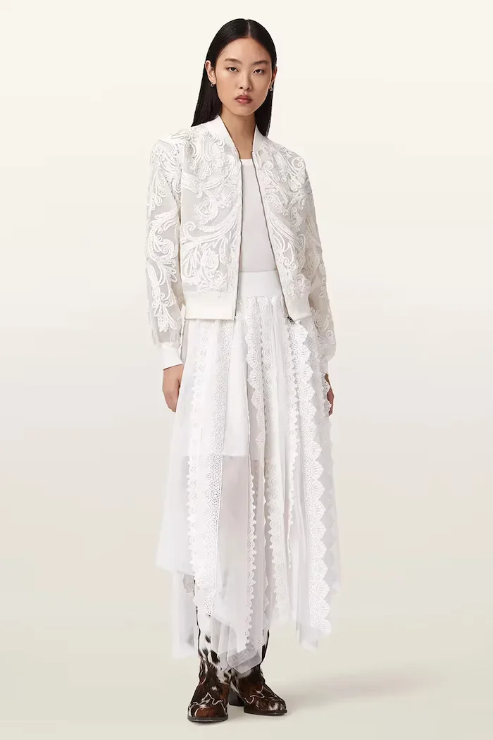 AllSaints Пола VASHTIE в бяло среднодълга разкроена W034RE