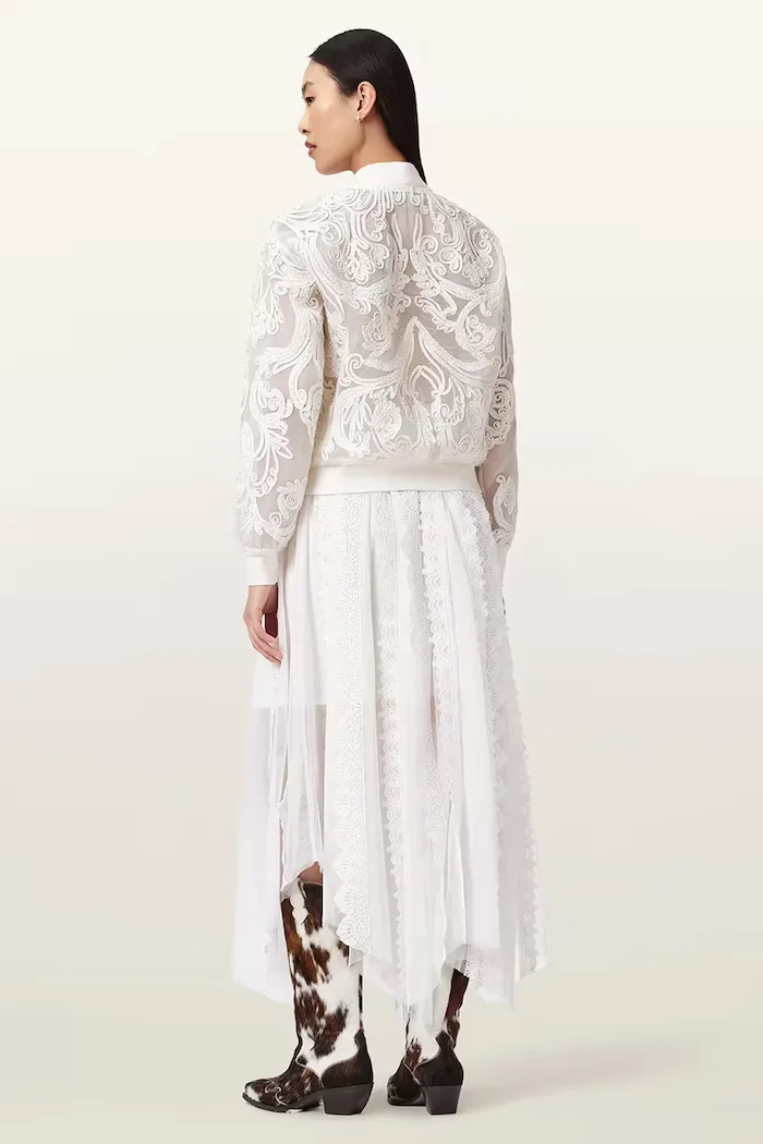AllSaints Пола VASHTIE в бяло среднодълга разкроена W034RE