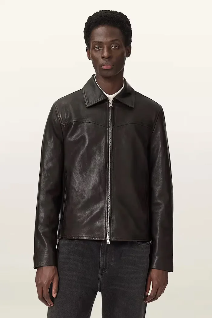 AllSaints преходно яке мъжко от кожа TUNE кафяво M042LE