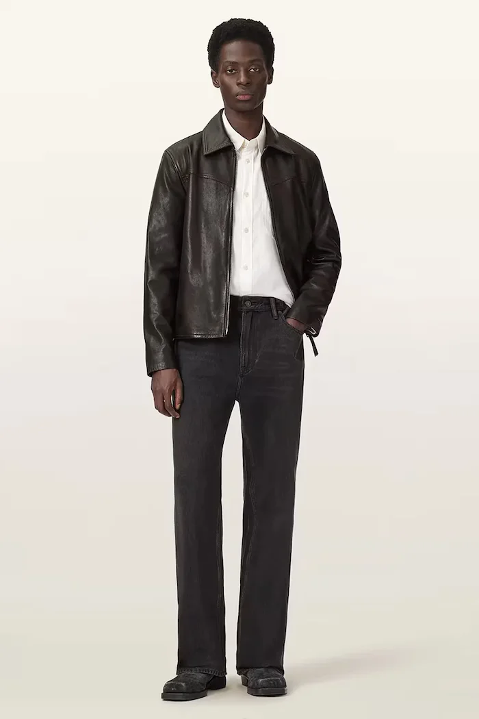 AllSaints преходно яке мъжко от кожа TUNE кафяво M042LE