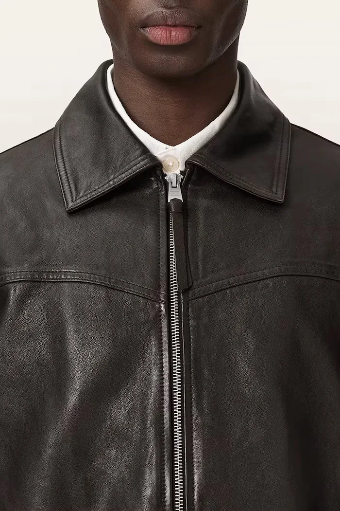 AllSaints преходно яке мъжко от кожа TUNE кафяво M042LE