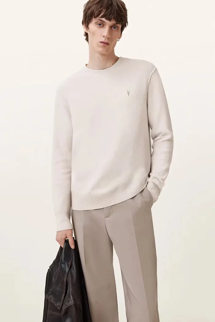 AllSaints пуловер мъжки с добавена вълна бежов M039KA