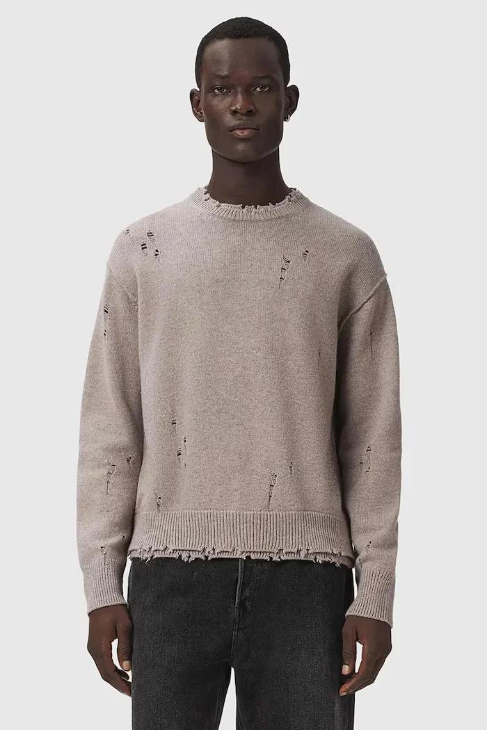 AllSaints пуловер мъжки с вълна WOLF бежов M017KF