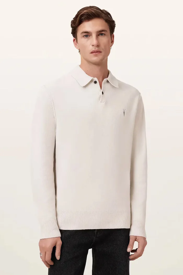 AllSaints пуловер мъжки с вискоза STATTEN бежов M038KA