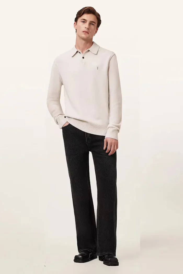 AllSaints пуловер мъжки с вискоза STATTEN бежов M038KA