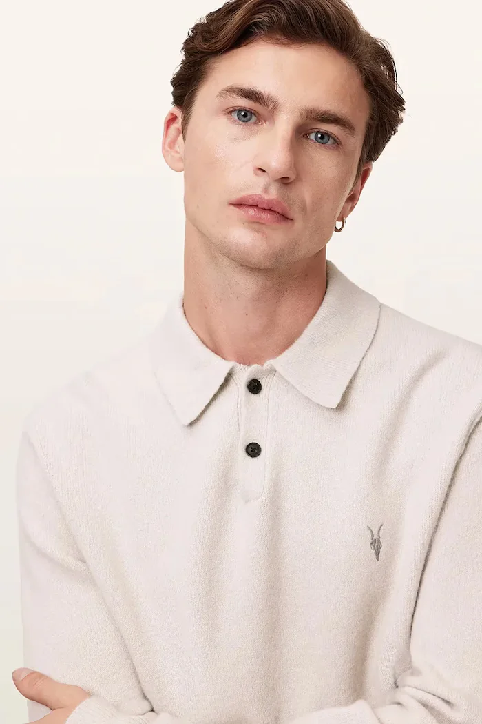 AllSaints пуловер мъжки с вискоза STATTEN бежов M038KA