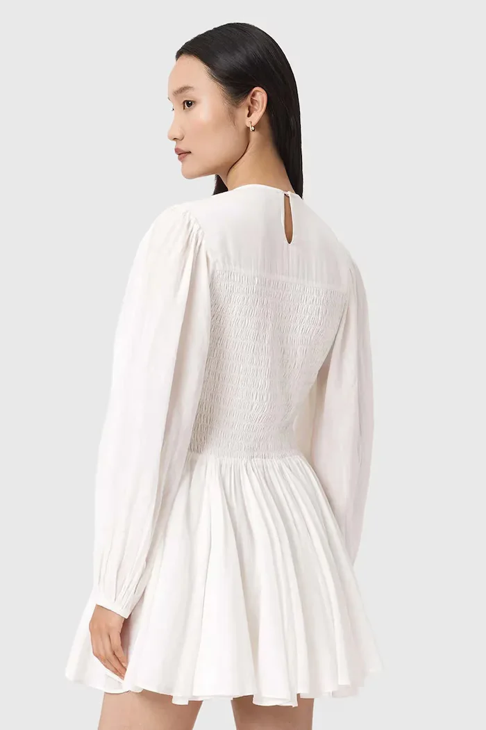 AllSaints разкроена памучна рокля CHIA бяла W014DE