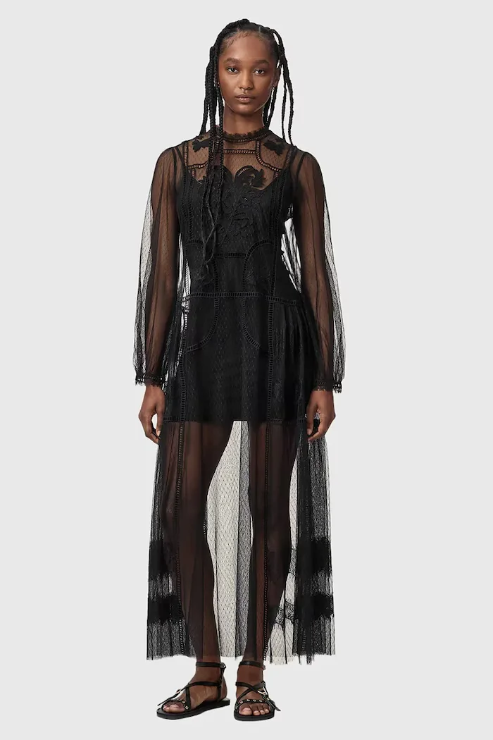 AllSaints разкроена рокля CESCA черна W019DF