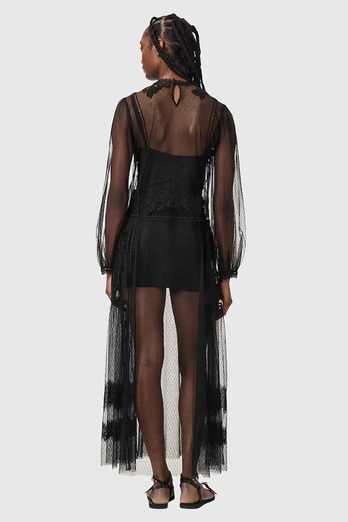 AllSaints разкроена рокля CESCA черна W019DF