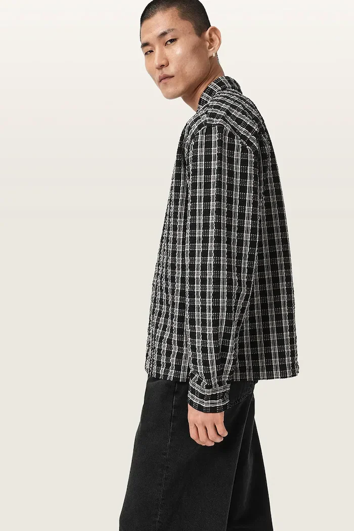 AllSaints риза мъжка от памук CASBAH черна на каре M009SF