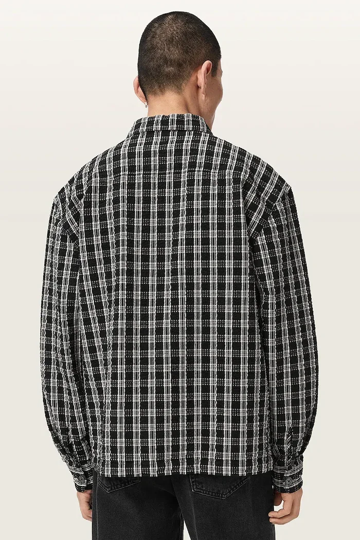 AllSaints риза мъжка от памук CASBAH черна на каре M009SF
