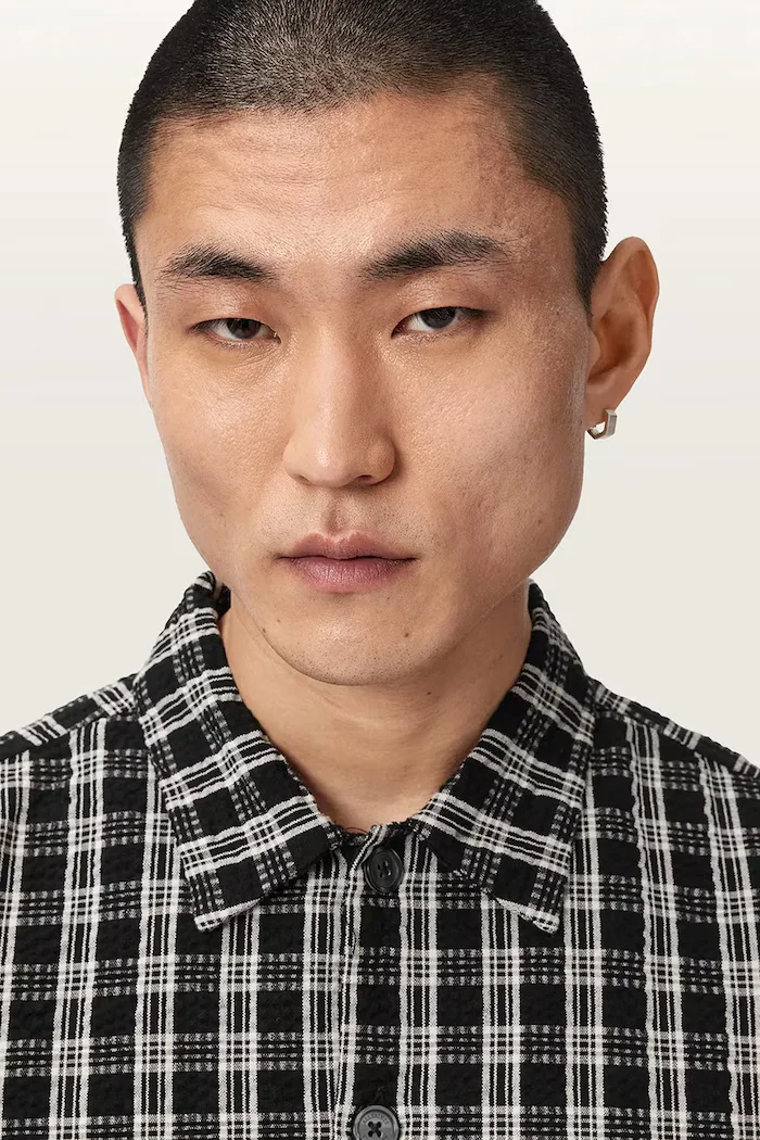 AllSaints риза мъжка от памук CASBAH черна на каре M009SF