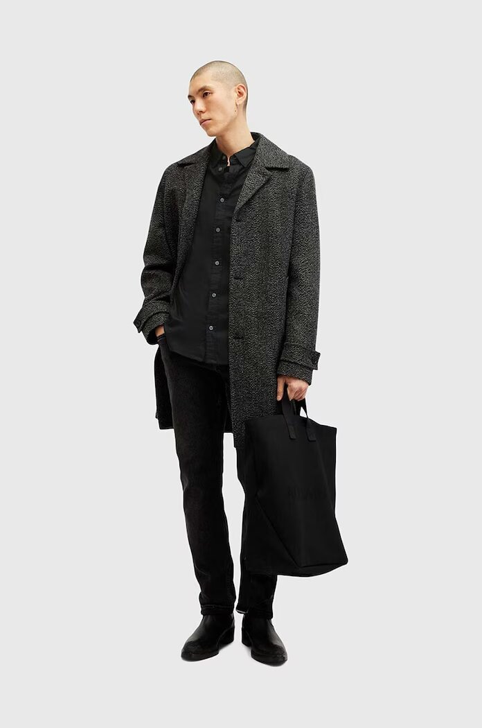 AllSaints риза мъжка от памук с еластан HAWTHORNE LS SHIRT черна M150SB