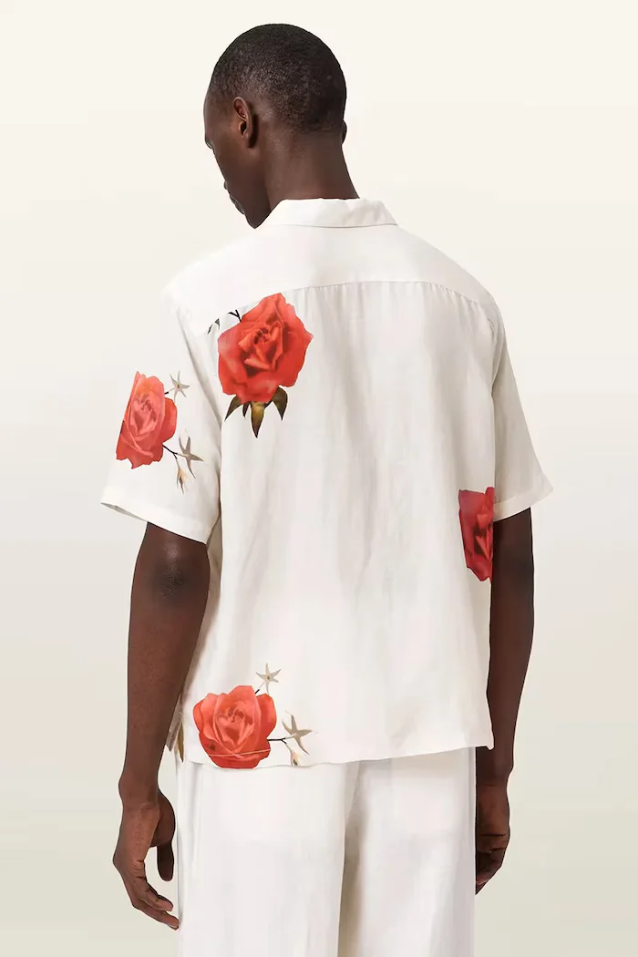 AllSaints риза мъжка с лен FLEUR бежова M108SE