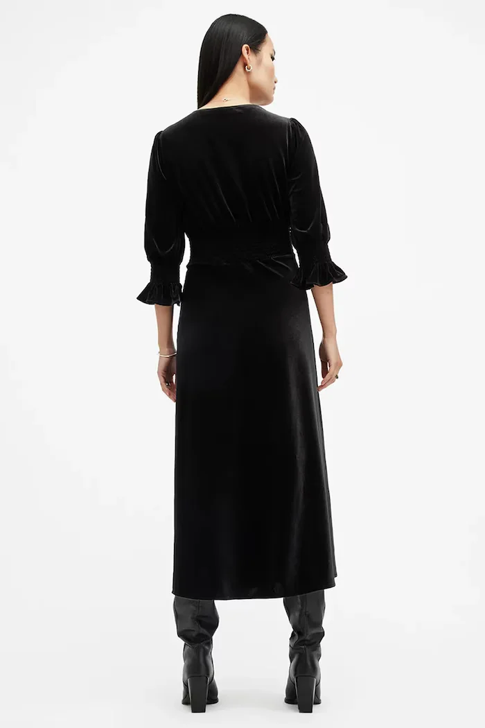 AllSaints Рокля ANI VELVET в черно среднодълга със стандартна кройка W143DB