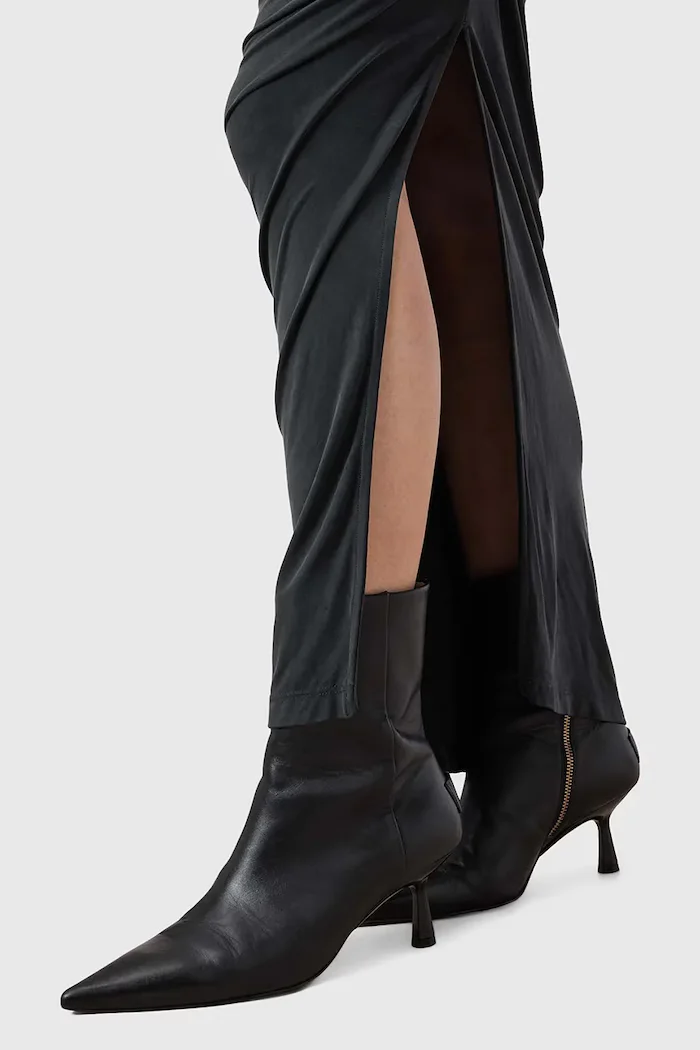 AllSaints Рокля HANAKO CUPRO в черно дълга с кройка по тялото W015DC