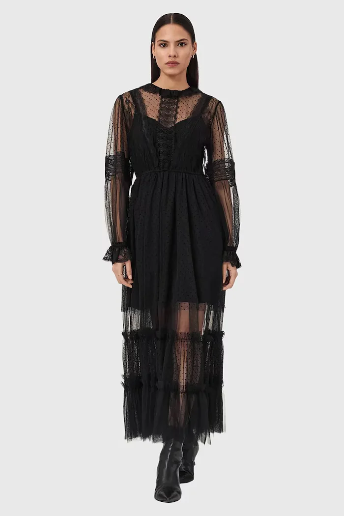 AllSaints Рокля NITA в черно дълга със стандартна кройка W225DD