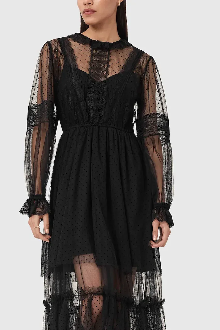 AllSaints Рокля NITA в черно дълга със стандартна кройка W225DD