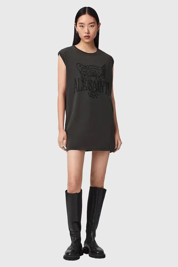 AllSaints рокля от памук WILD сива W196DE
