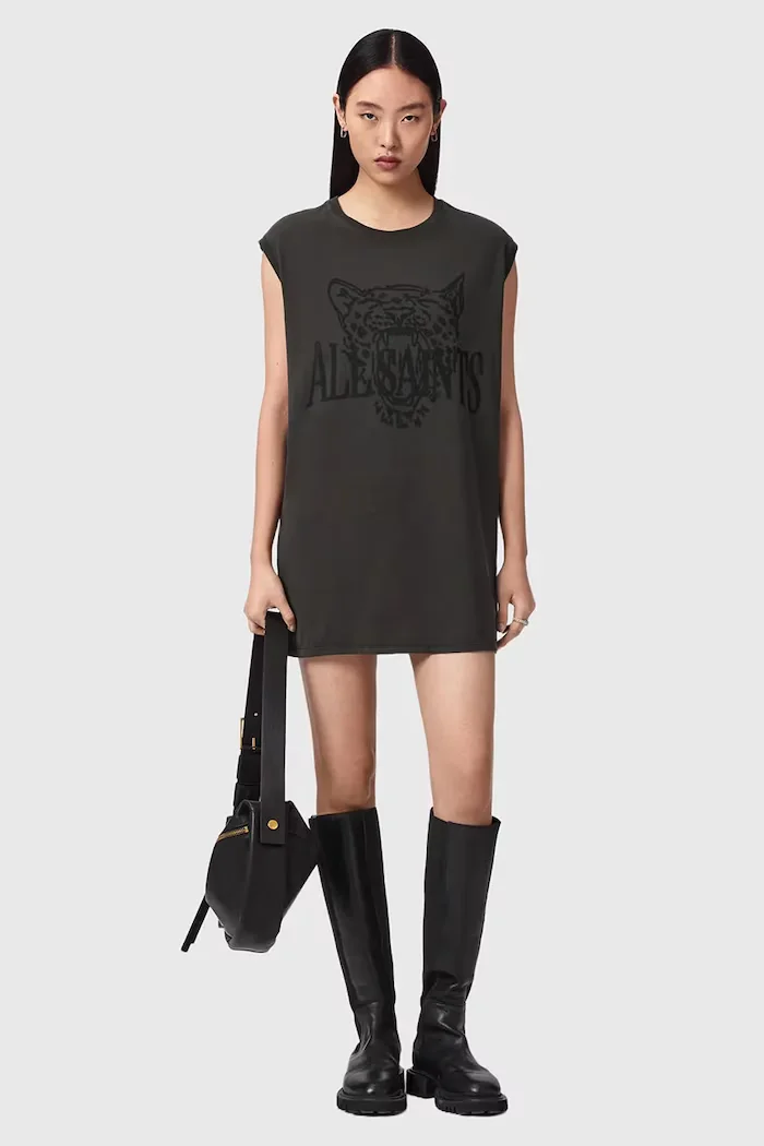 AllSaints рокля от памук WILD сива W196DE