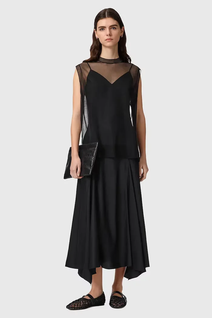 AllSaints рокля тип блуза AVA черна с изчистена шарка W167DE