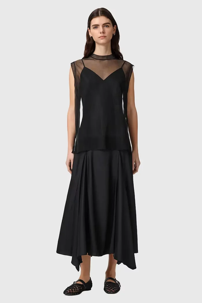 AllSaints рокля тип блуза AVA черна с изчистена шарка W167DE