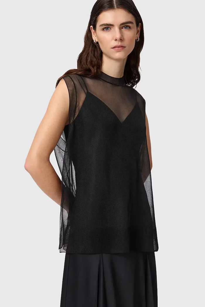 AllSaints рокля тип блуза AVA черна с изчистена шарка W167DE