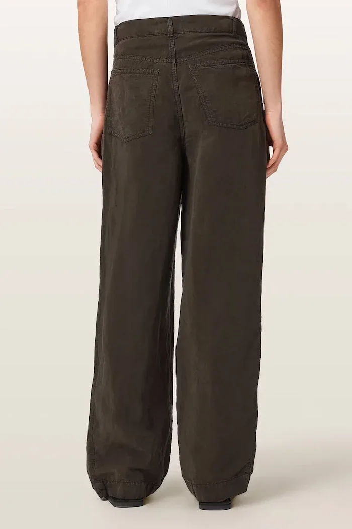 AllSaints широк панталон дамски с добавен лен PHI кафяв W029TF