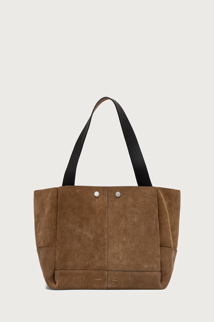 AllSaints шопинг чанта дамска от велур ROSALIE кафява W715XD
