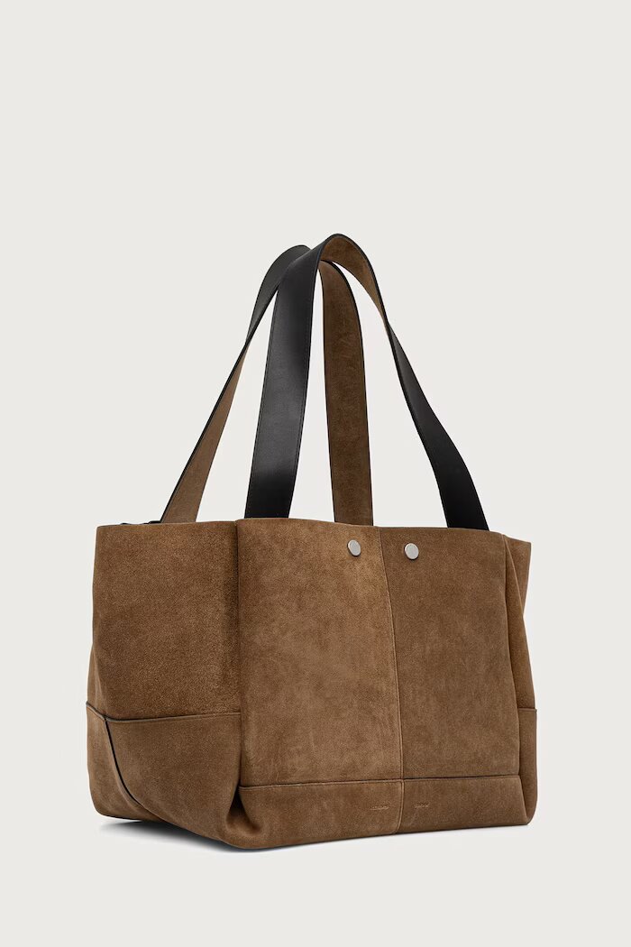 AllSaints шопинг чанта дамска от велур ROSALIE кафява W715XD