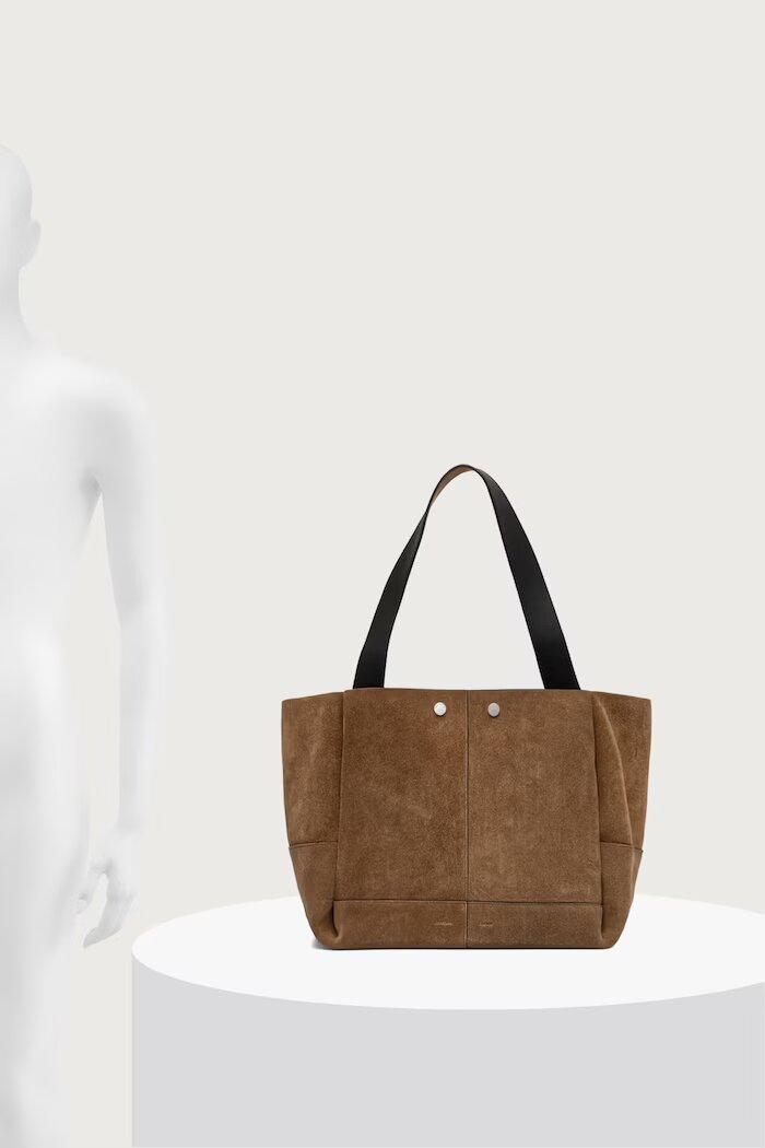 AllSaints шопинг чанта дамска от велур ROSALIE кафява W715XD