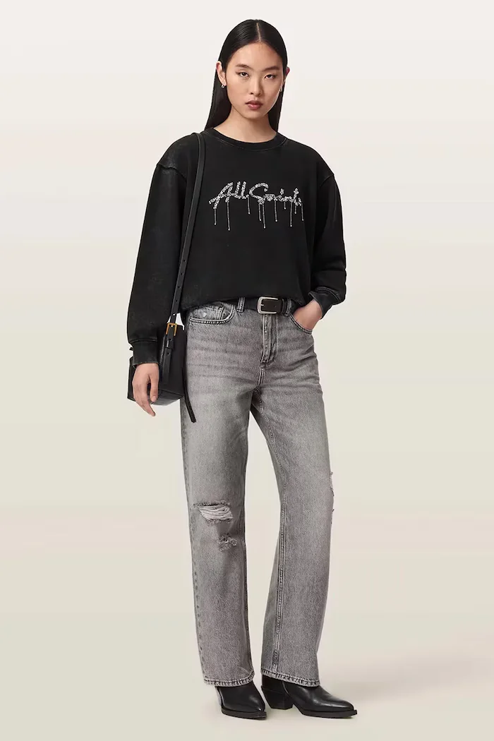 AllSaints суичър дамски от памук CHAINS PIPPA черен W040JF