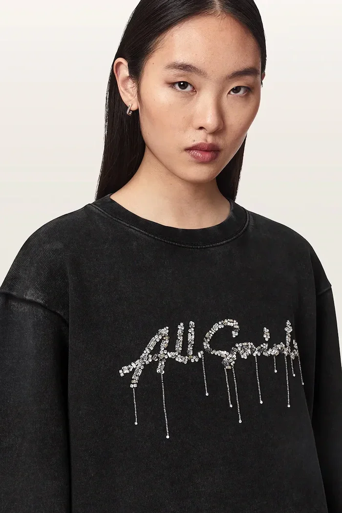 AllSaints суичър дамски от памук CHAINS PIPPA черен W040JF
