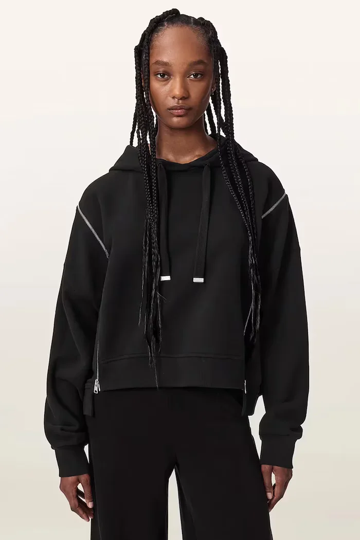 AllSaints суичър с качулка дамски от памук CIARA черен W008JF