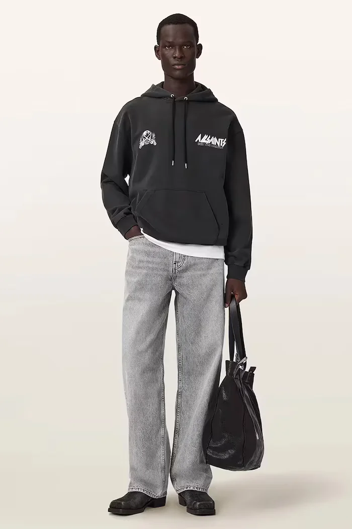AllSaints суичър с качулка мъжки от памук CHROMIUM черен M001NF