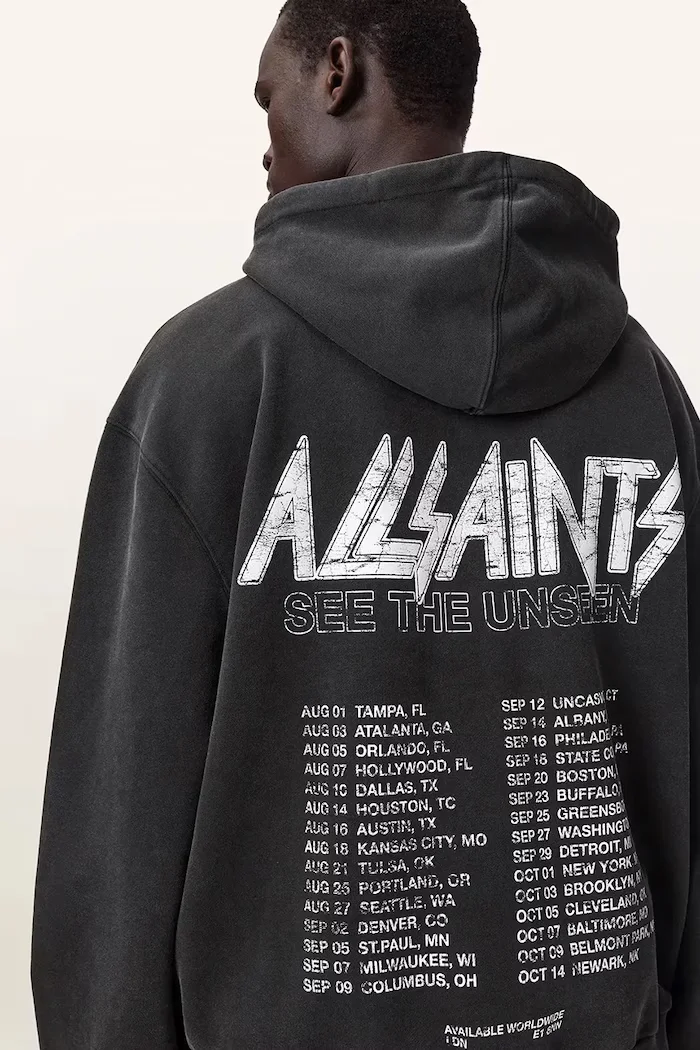 AllSaints суичър с качулка мъжки от памук CHROMIUM черен M001NF
