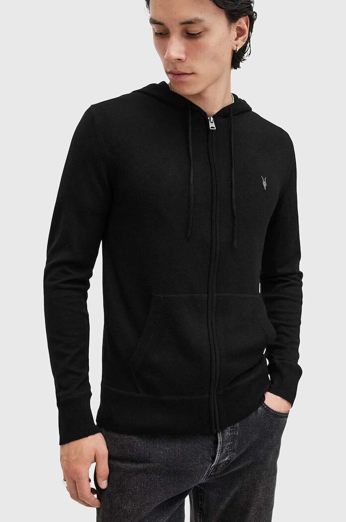 AllSaints суичър с цип и качулка мъжки от вълна черен M084KB